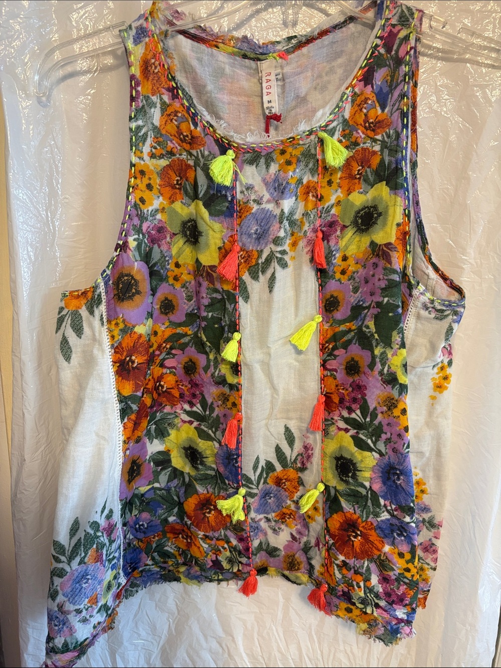 RAGA Floral Tassel Tank Top - Yellow, Orange, Purple, Green